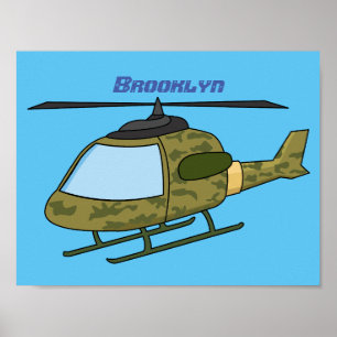 Cartoon eines niedlichen Heereshubschraubers Poster