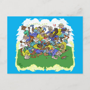 Cartoon eines Rugby-Spiels. Postkarte