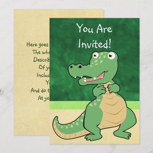 Cartoon Einladung Krokodil (Vorne/Hinten)