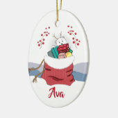 Cartoon Eisbär Pinkeln in Santa's Beutel Ornament (Links)