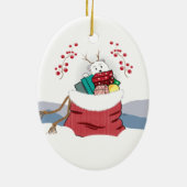 Cartoon Eisbär Pinkeln in Santa's Beutel Ornament (Hinten)