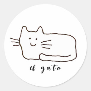 Cartoon El Gato Katze Doodle Linie  Runder Aufkleber
