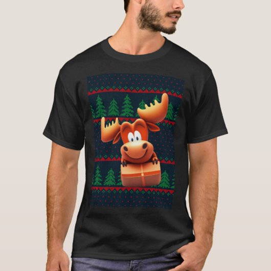 Cartoon Elche mit Weihnachtsgeschenk Tshirt Frauen (Vorderseite)