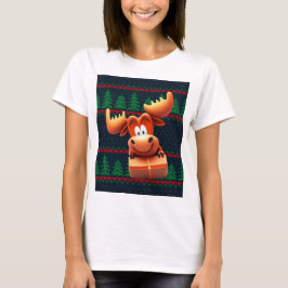 Cartoon Elche mit Weihnachtsgeschenk Tshirt Frauen