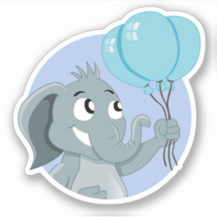Cartoon Elefant mit blauen Ballonen Aufkleber