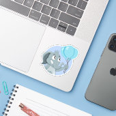 Cartoon Elefant mit blauen Ballons Aufkleber (Laptop mit iPhone)