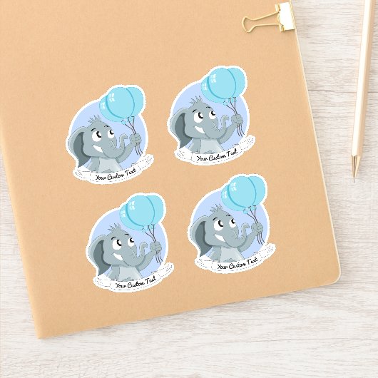 Cartoon Elefant mit blauen Ballons und Textstift Aufkleber (Notizbuch)