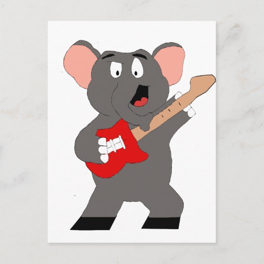 Cartoon Elefant mit Gitarre Postkarte (Vorderseite)