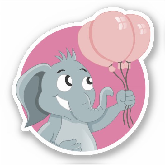 Cartoon Elefant mit rosa Ballons Aufkleber (Vorderseite)