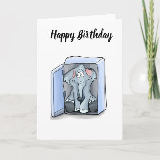 Cartoon Elefant sitzend in einem Kühlschrank Karte