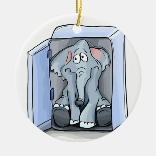 Cartoon Elefant sitzend in einem Kühlschrank Keramikornament (Vorne)