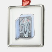 Cartoon Elefant sitzend in einem Kühlschrank Silbernes Ornament (Links)