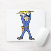 Cartoon-Elektriker, der Stromblitz hält Mousepad (Mit Mouse)