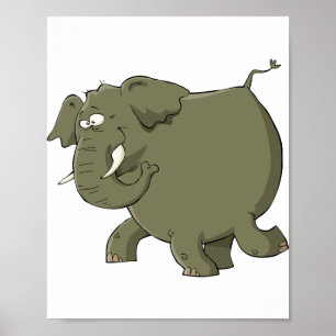 Cartoon Elephant Gray Animal Poster