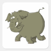 Cartoon Elephant Gray Animal Quadratischer Aufkleber (Vorderseite)