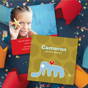 Cartoon Elephant Kid Profile Foto Aufrufkarte Quadratische Visitenkarte