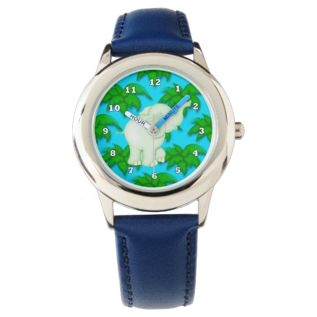 Cartoon Elephant kids Jungle watch Armbanduhr (Vorderseite)