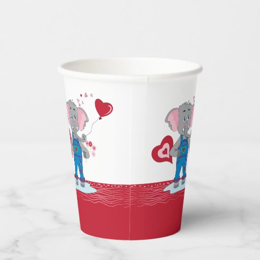 Cartoon Elephants | Rotes und weißes Papier Cup Pappbecher (Rechts)