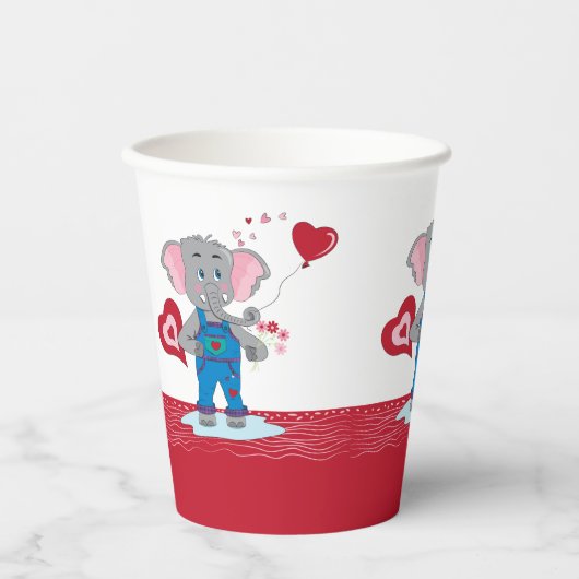 Cartoon Elephants | Rotes und weißes Papier Cup Pappbecher (Vorderseite)