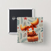 Cartoon Elose mit Geschenk über Weihnachten Muster Button (Vorne & Hinten)