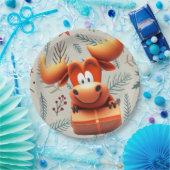 Cartoon Elose mit Geschenk über Weihnachten Muster Pappteller (Party)