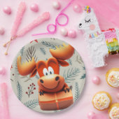 Cartoon Elose mit Geschenk über Weihnachten Muster Pappteller (Party)