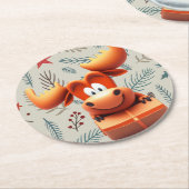Cartoon Elose mit Geschenk über Weihnachten Muster Runder Pappuntersetzer (Angewinkelt)