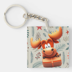 Cartoon Elose mit Geschenk über Weihnachten Muster Schlüsselanhänger
