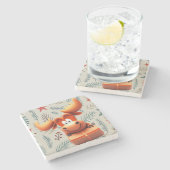 Cartoon Elose mit Geschenk über Weihnachten Muster Steinuntersetzer (Seitenansicht)