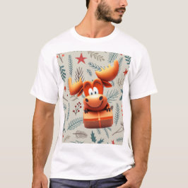 Cartoon Elose mit Geschenk über Weihnachten Muster T-Shirt