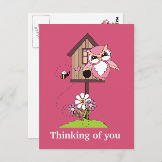 Cartoon Eule Denken Sie an Ihre Postkarte (Vorne/Hinten)