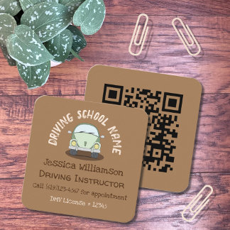 Cartoon-Fahrlehrer Brown-Visitenkarte Quadratische Visitenkarte