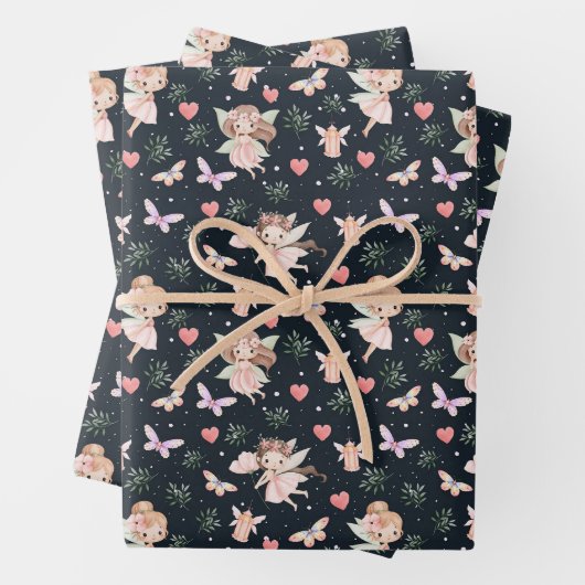 Cartoon Fairy With Flowers Seamless Pattern Geschenkpapier Set (Beispiel)