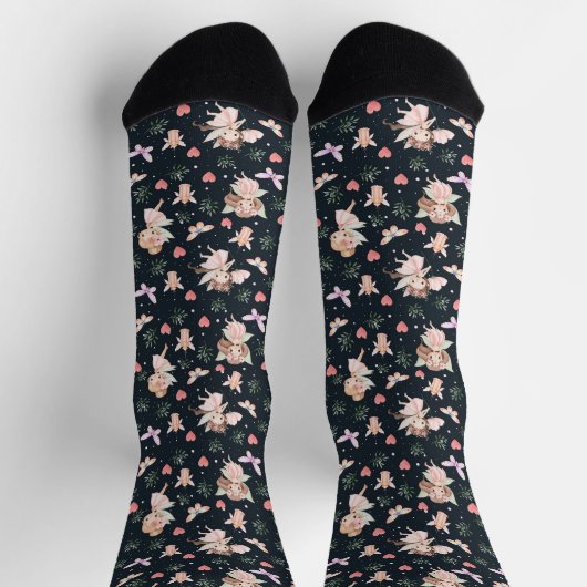Cartoon Fairy With Flowers Seamless Pattern Socken (Oben)