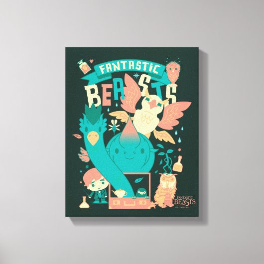 Cartoon Fantastische Bestien mit Newt Scamander Leinwanddruck (Vorderseite)