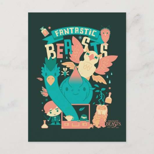 Cartoon Fantastische Bestien mit Newt Scamander Postkarte (Vorderseite)