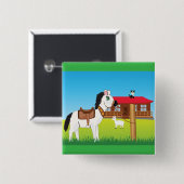 Cartoon Farm Szene mit Pferdekatze und Ziege Button (Vorne & Hinten)