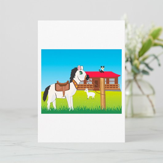 Cartoon Farm Szene mit Pferdekatze und Ziege Einladung