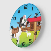 Cartoon Farm Szene mit Pferdekatze und Ziege Große Wanduhr (Winkel)