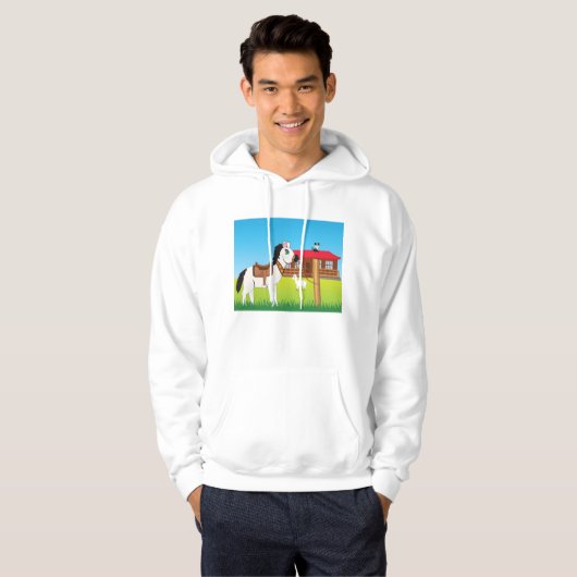 Cartoon Farm Szene mit Pferdekatze und Ziege Hoodie (Vorne ganz)