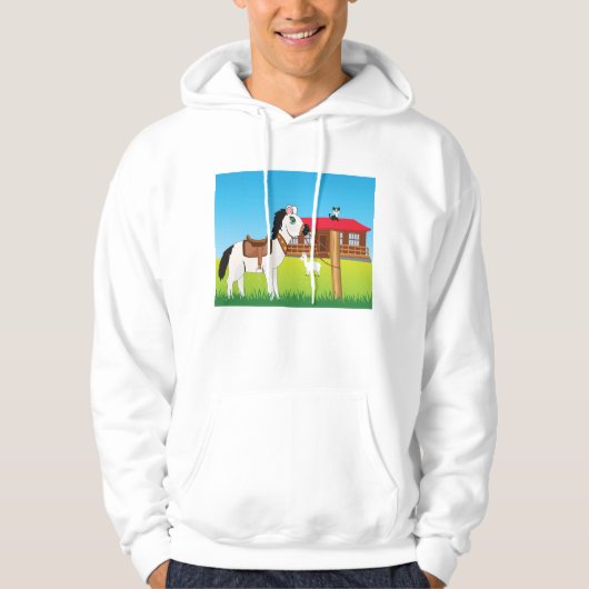 Cartoon Farm Szene mit Pferdekatze und Ziege Hoodie (Vorderseite)