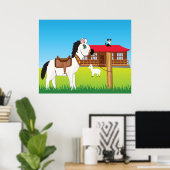 Cartoon Farm Szene mit Pferdekatze und Ziege Poster (Heimbüro)