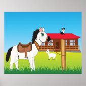 Cartoon Farm Szene mit Pferdekatze und Ziege Poster (Vorne)