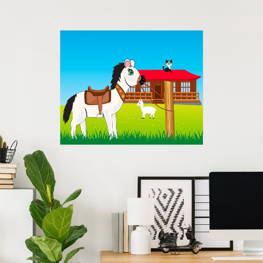 Cartoon Farm Szene mit Pferdekatze und Ziege Poster