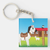Cartoon Farm Szene mit Pferdekatze und Ziege Schlüsselanhänger (Vorderseite)