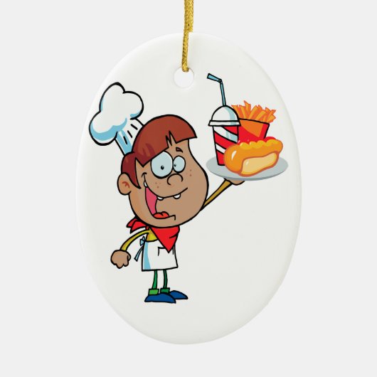 Cartoon Fast Food Kellner Keramikornament (Vorne)