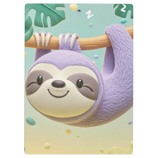 Cartoon-Faultier am Baumzweig Klemmbrett (Rückseite)