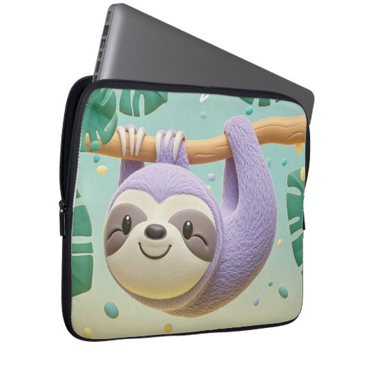 Cartoon-Faultier am Baumzweig Laptopschutzhülle (Vorne Rechts)