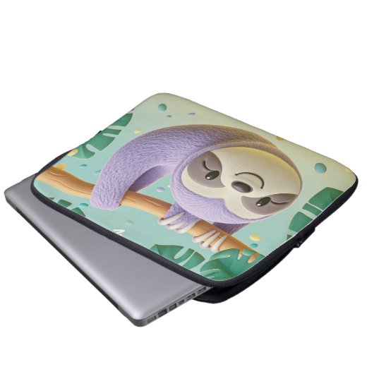 Cartoon-Faultier am Baumzweig Laptopschutzhülle (Vorne Knopf)