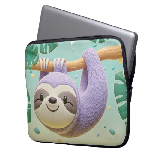 Cartoon-Faultier am Baumzweig Laptopschutzhülle (Vorderseite Links)